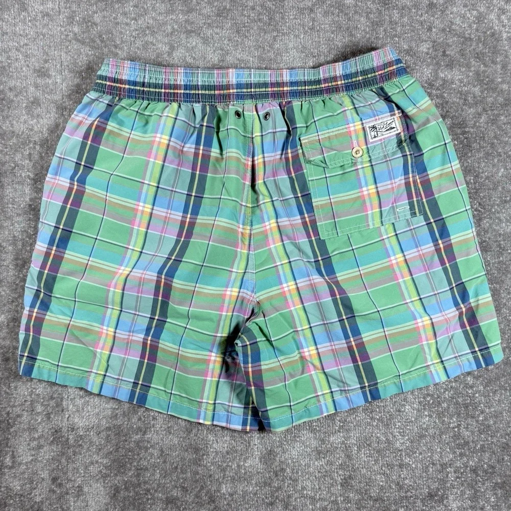 Polo Ralph‎ Lauren Swim Trunks Men's XL Green Plaid Mesh Lined Drawstring